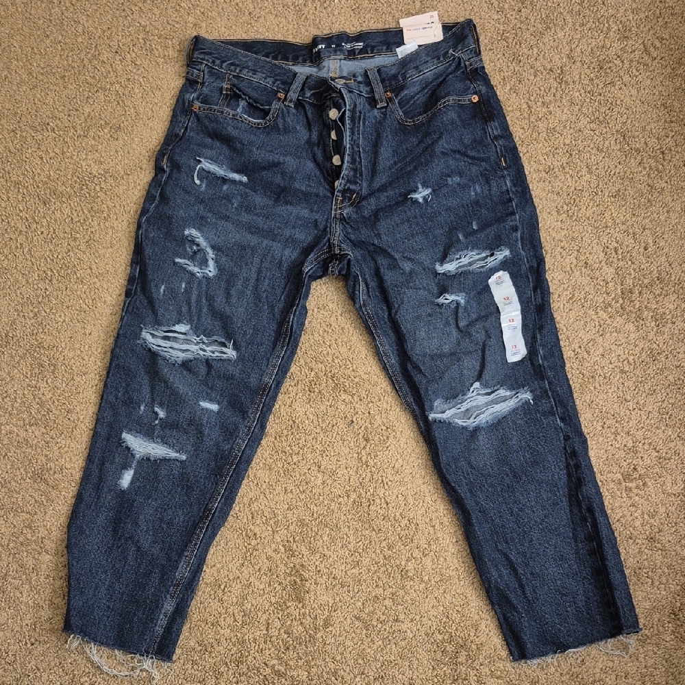 Old Navy Men's Relaxed Fit Distressed Dark Blue Jeans